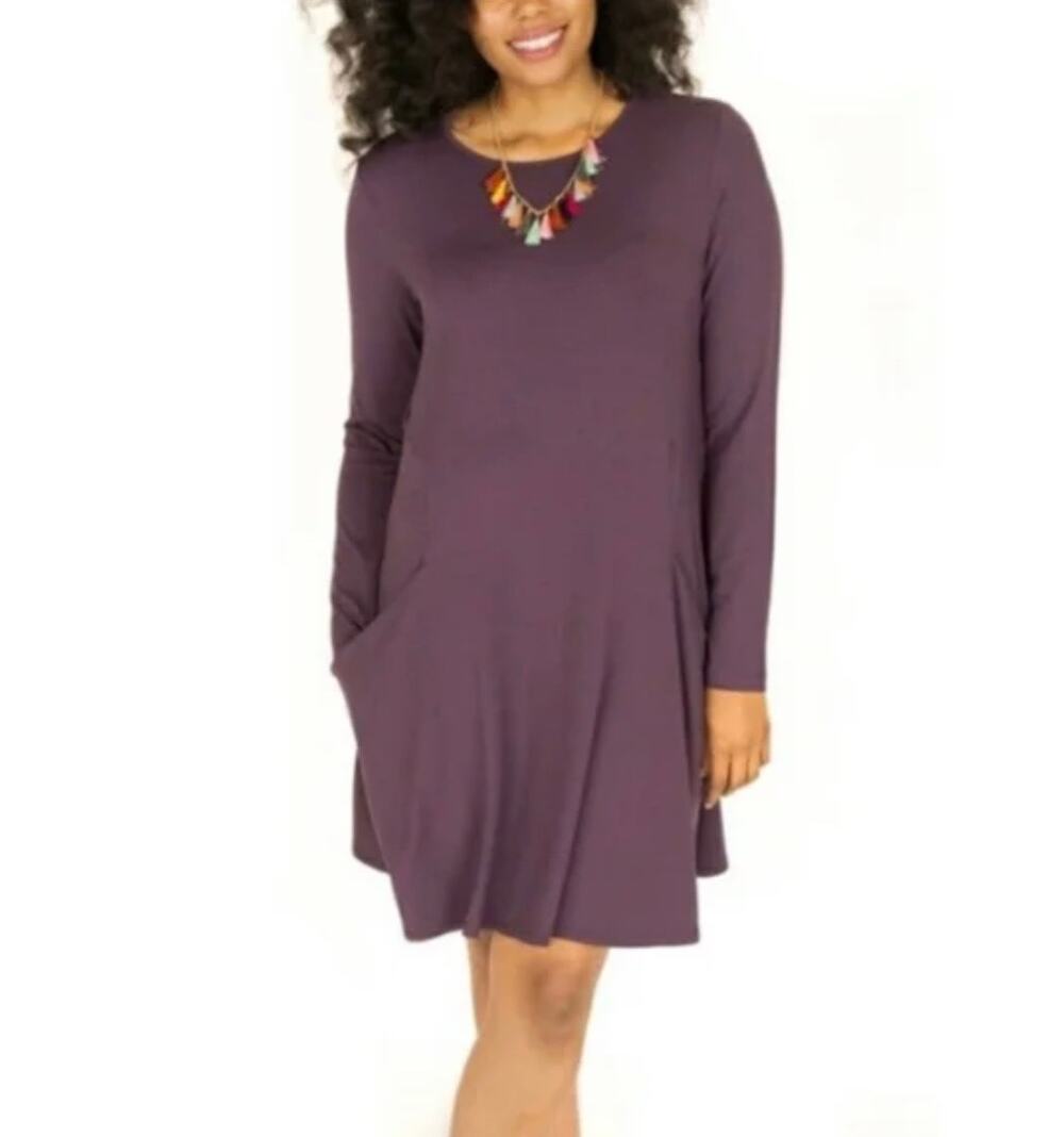 Betabrand Womens S Purple Oversized Travel Dress Silk Long Sleeve Casual NEW